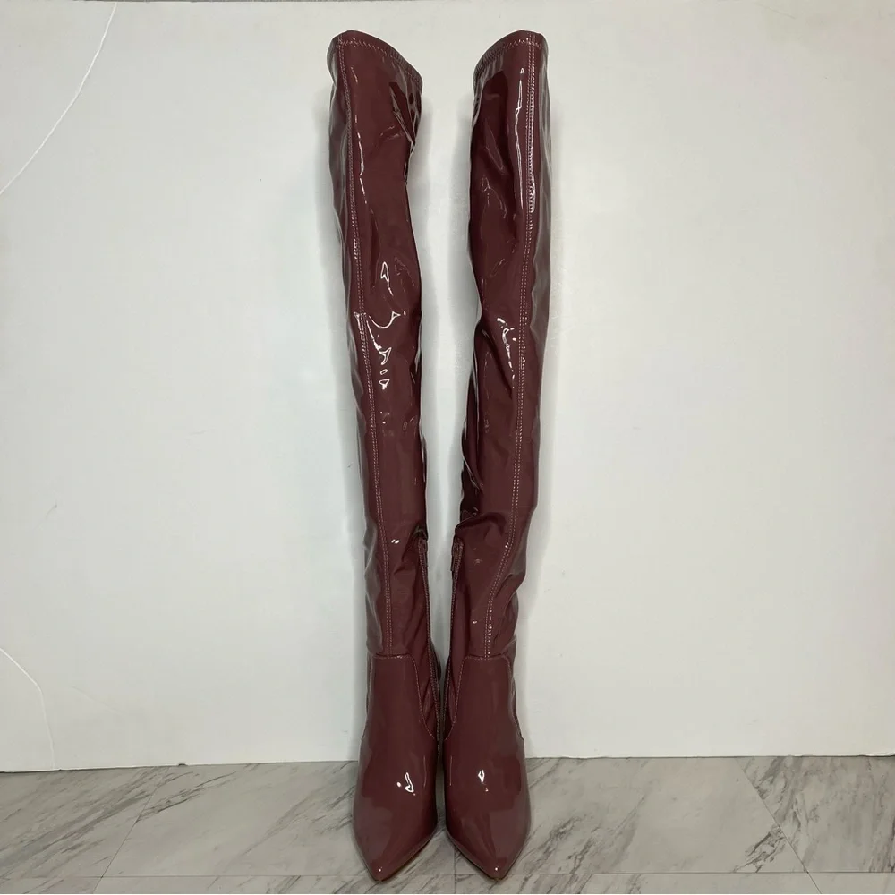 Steve Madden Viktory Pink Patent Faux Leather Over The Knee Boot 7 1/2